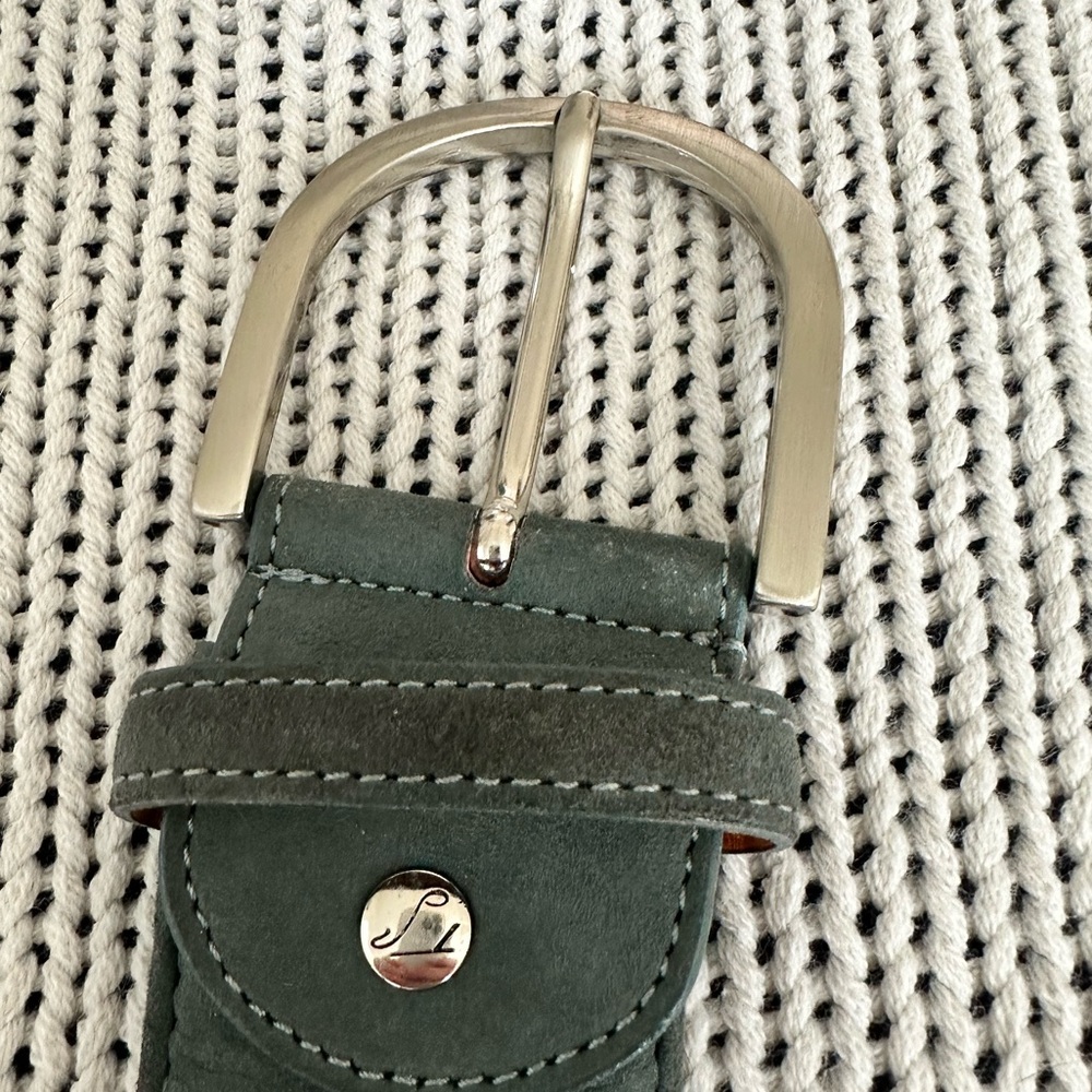 Tailored sportsman quilted belt. Teal gray. Medium.